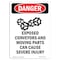 Signmission OSHA Danger Sign, Exposed Conveyors And, 24in X 18in Aluminum, 18" W, 24" L, Portrait OS-DS-A-1824-V-1216 - alternate 1